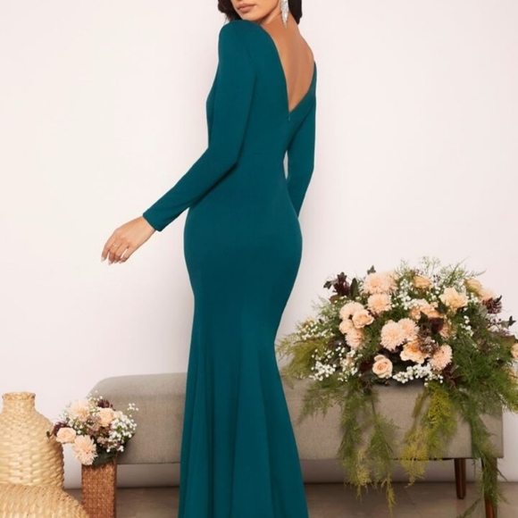 Elegant Teal Long Sleeve Dress - Picture 2 of 14